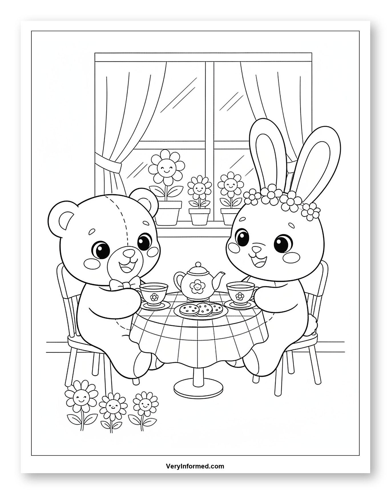 Bear and Bunny Tea Party by Window