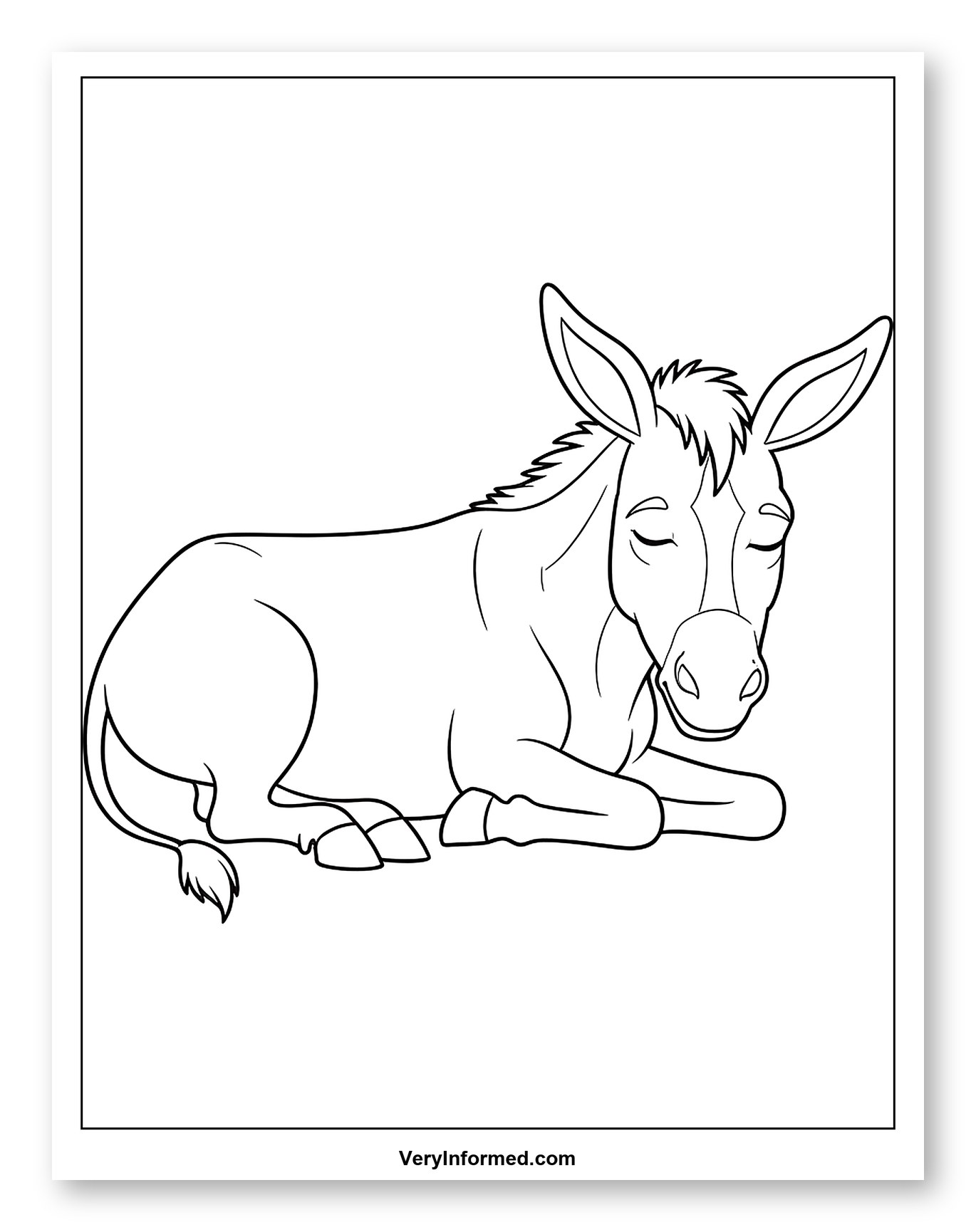 Cute Donkey Sleeping Peacefully Coloring Page for Toddlers