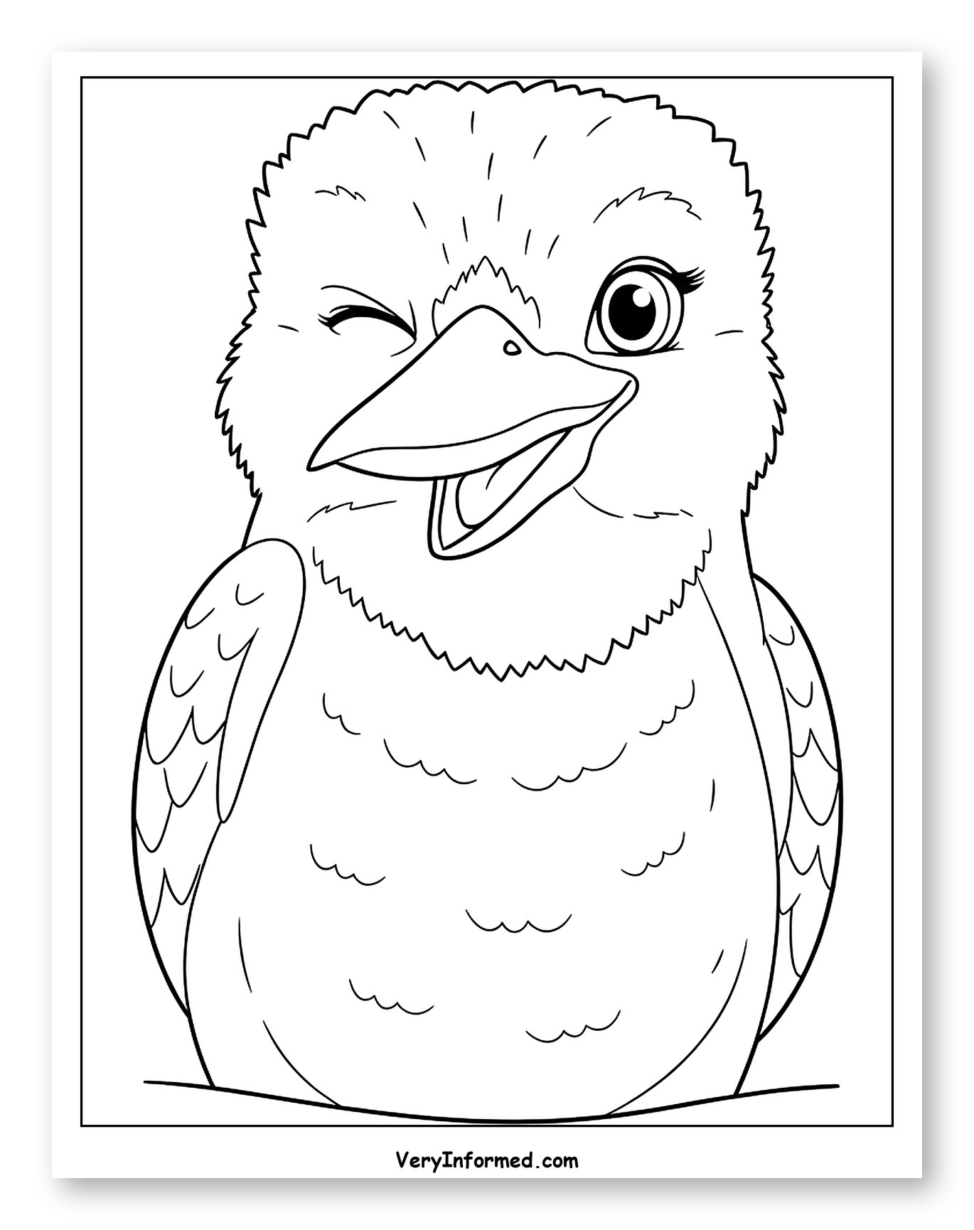 Cute Winking Kookaburra Bird Smiling Coloring Page for Toddlers