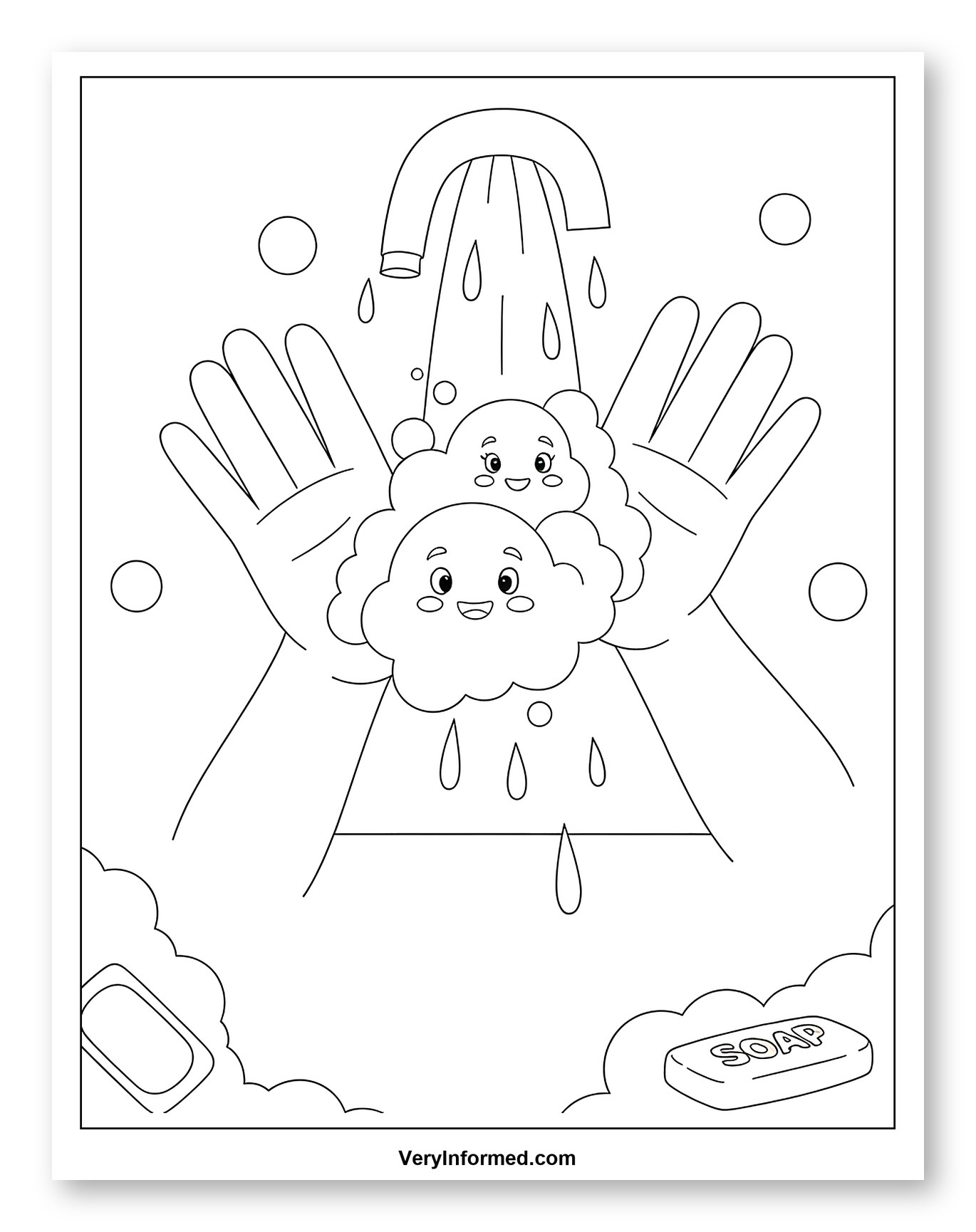 Happy Soap Bubbles on Hands Under Faucet