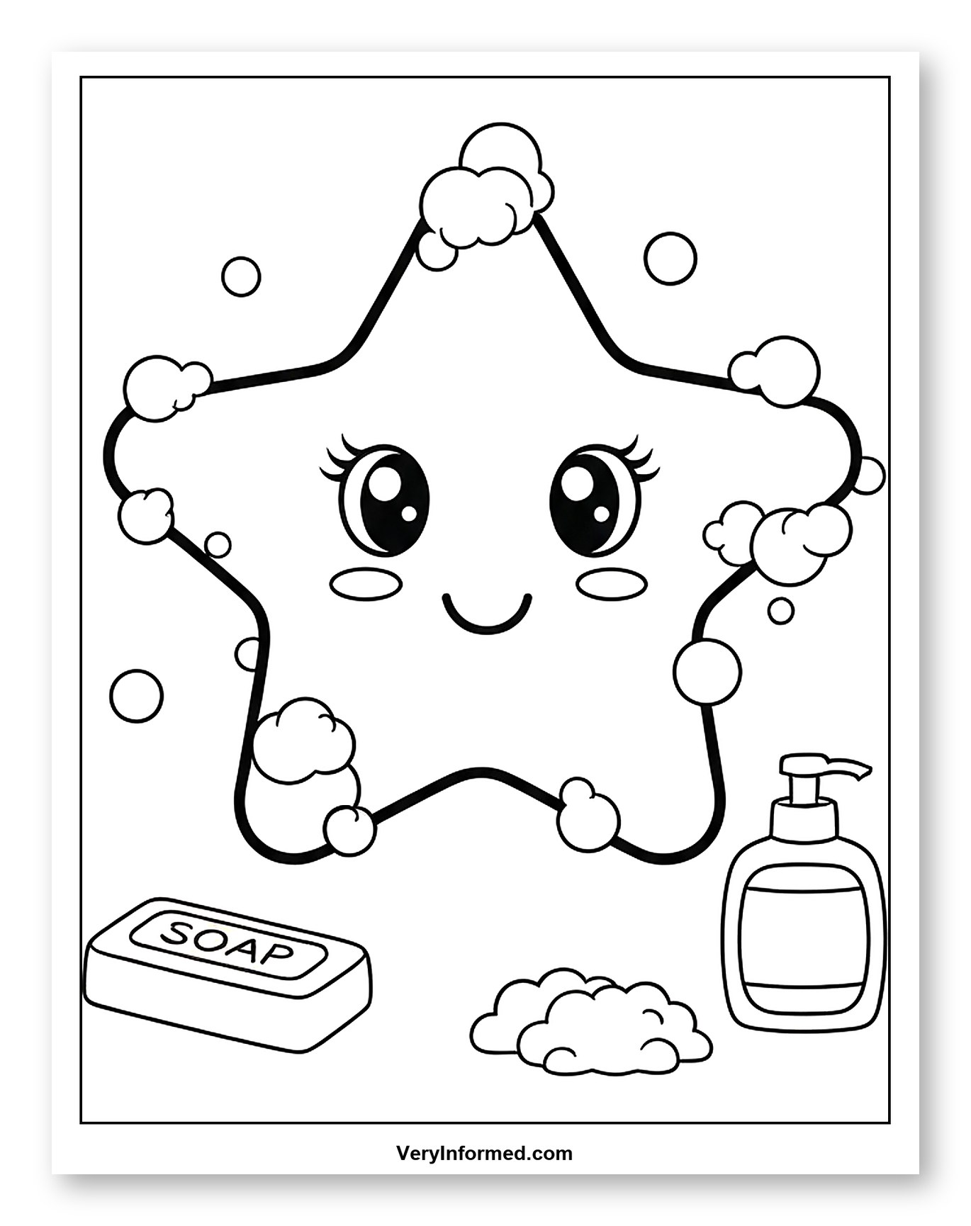 Happy Star with Soap and Bubbles Coloring Sheet for Toddlers