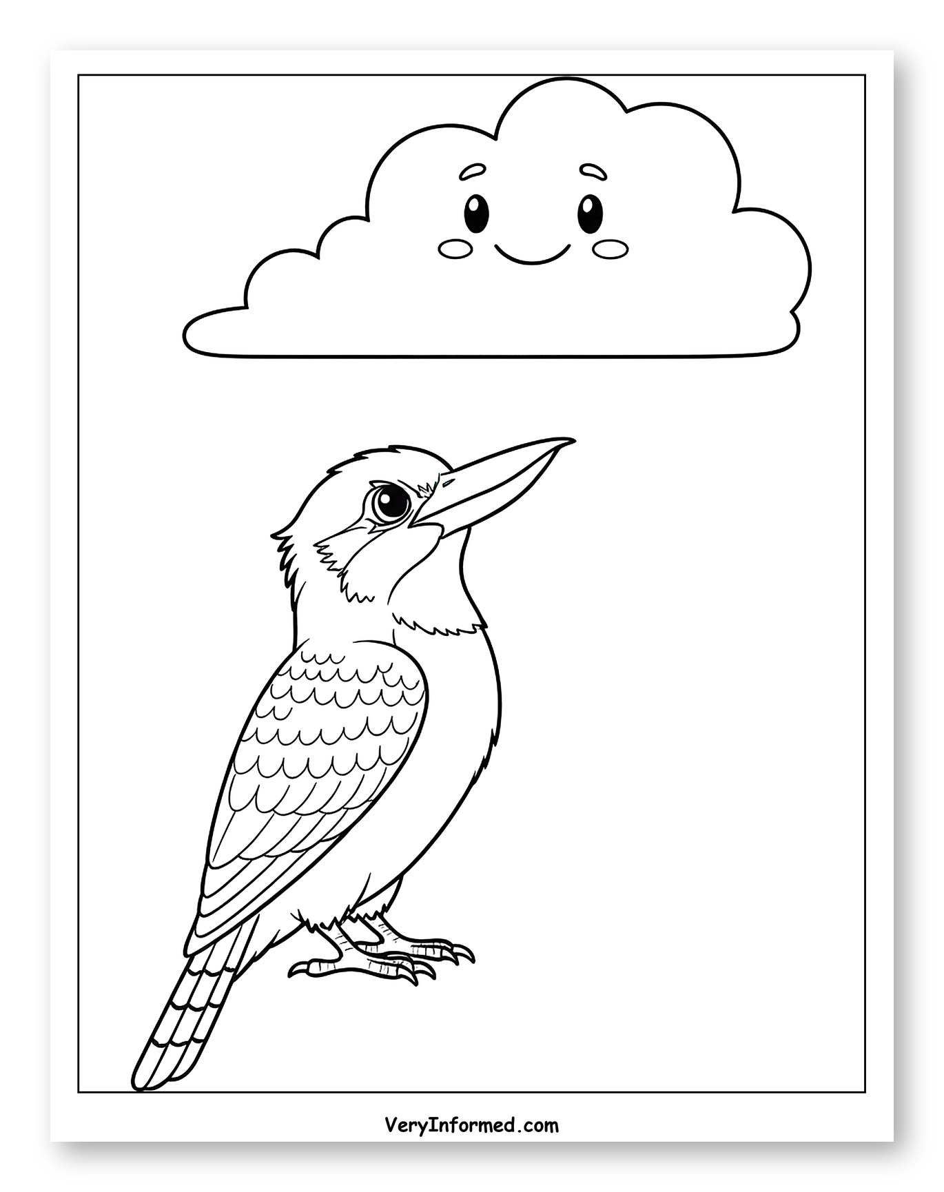 Kookaburra Looking Up at a Smiling Cloud