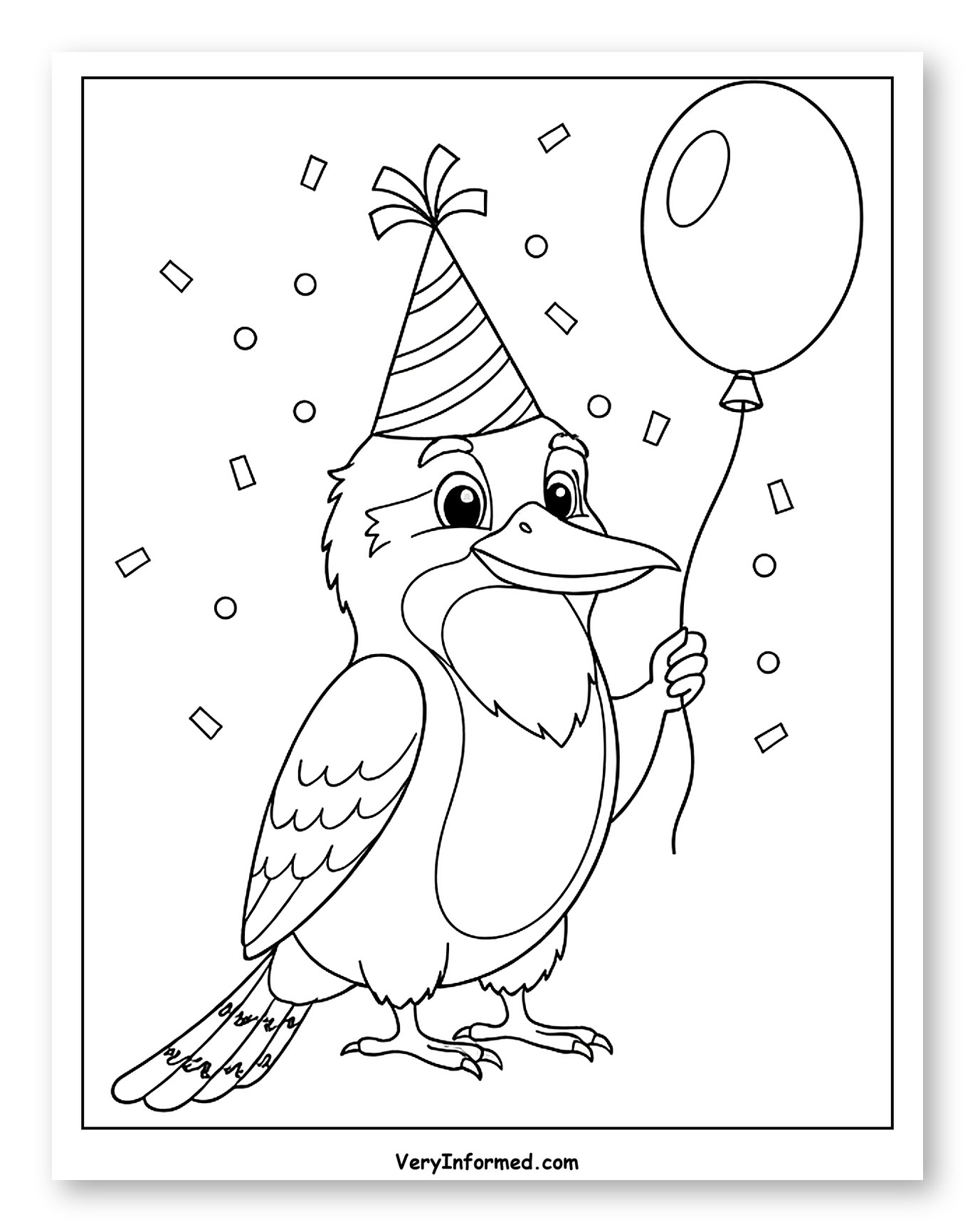 Kookaburra Wearing Party Hat and Holding Balloon