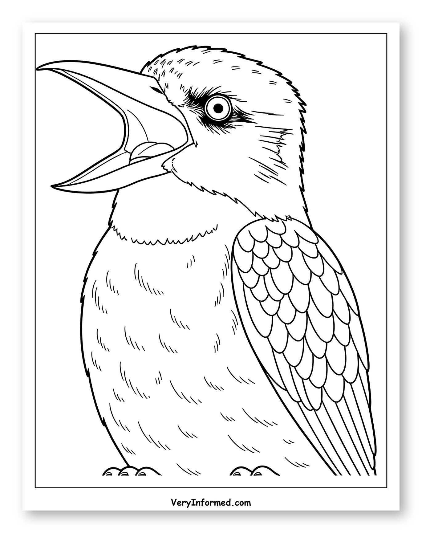 Laughing Kookaburra Bird Close-up Coloring Page for Toddlers